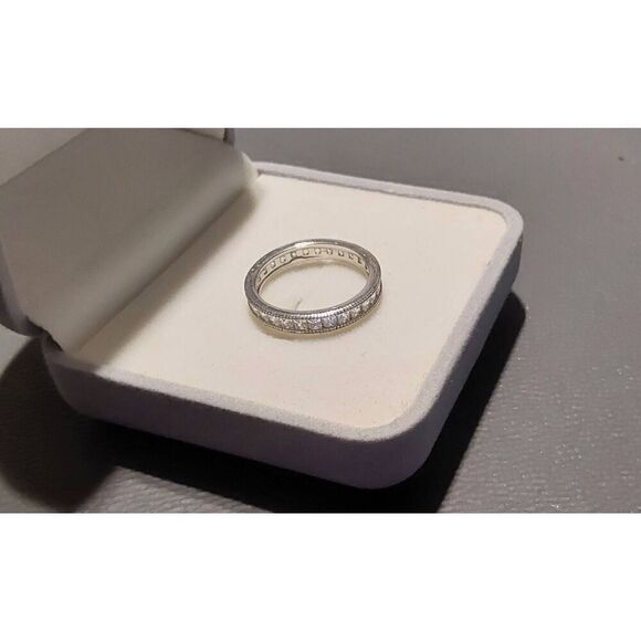 One Carat Pave Sim Diamond Bead Edge Eternity Band Ring Sz 8~.925 SS - Picture 3 of 4